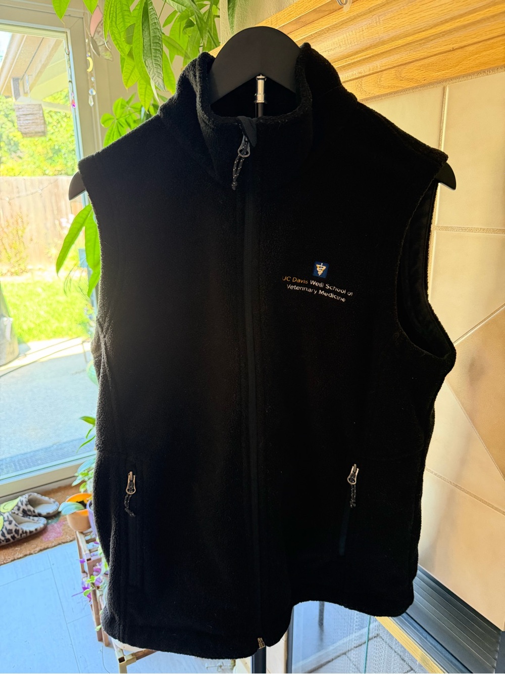UC Davis Vet Med Black Fleece Zip-Up Vest with Embroidered Logo